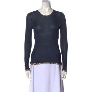 Zadig & Voltaire Willy Gold Metallic Knit Modal Scoop Top Sweater Black…